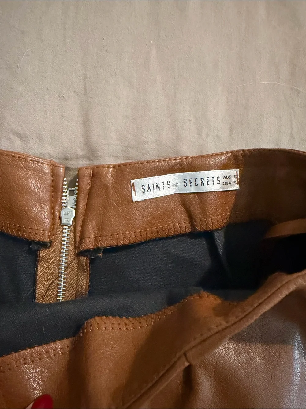 Women’s Brown Faux Leather Ruffle Hem Skirt